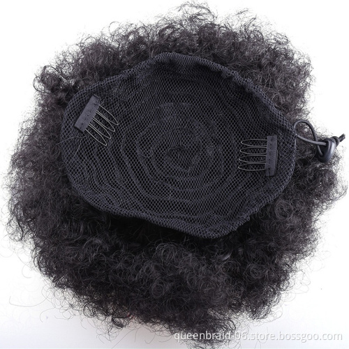 Afro Curly Hair Bun Synthetic Puff Drawstring Ponytail Short Kinky Curly Chignon Hairpieces Updo Hair Extensions with Two Clips